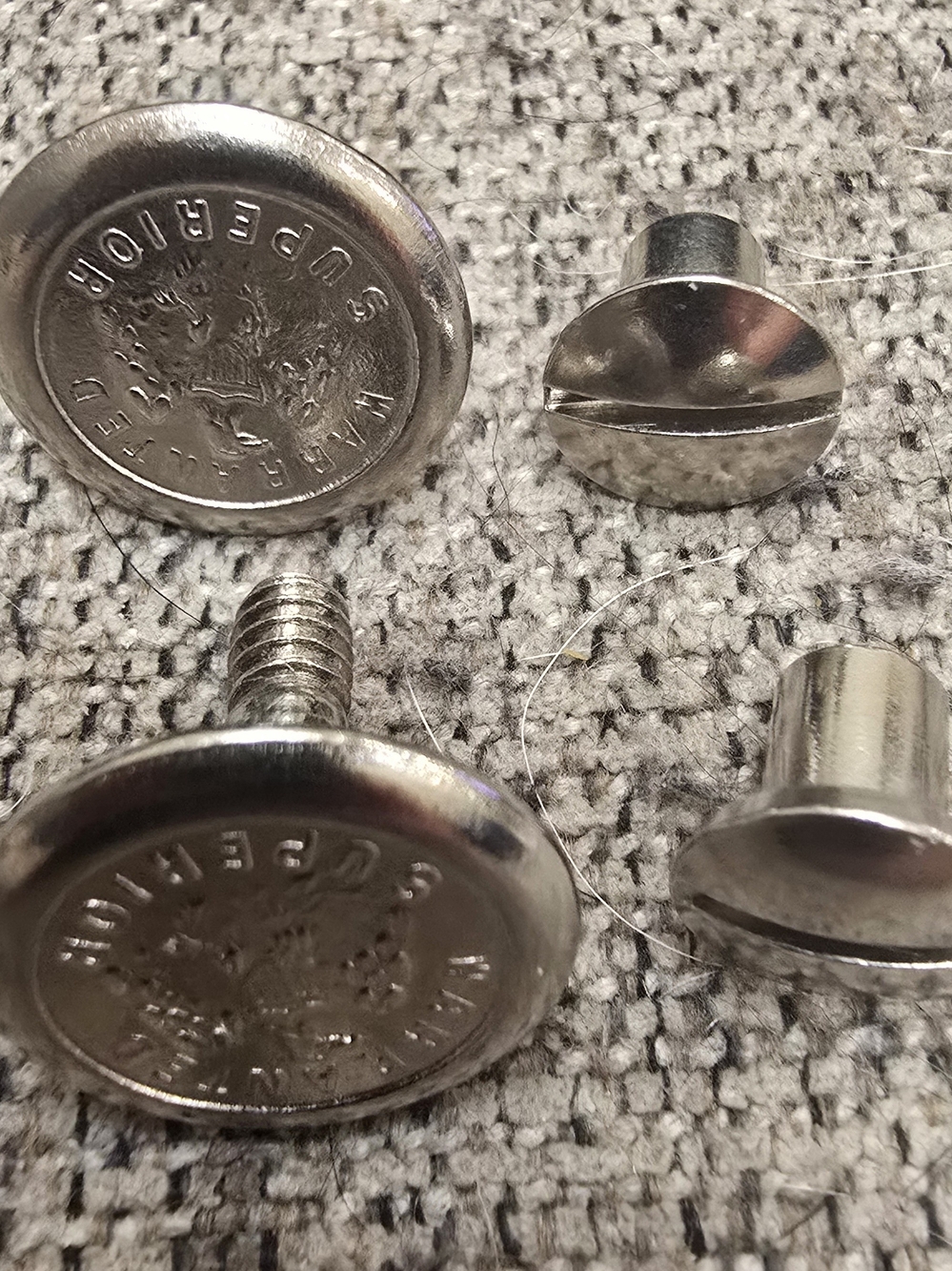 Vintage Warranted Superior Hand Saw Medallions Screws Pair Split Nut Hardware
